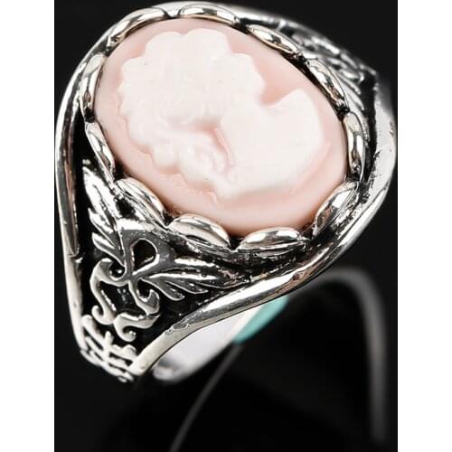 Fashion Ring Carved Cameo Queen Head Portrait Mothers Day Gift Finger Rings for Women Silver Color Party Jewelry Accessories