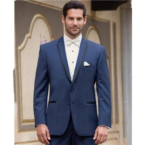 Mens Wedding Suits Formal 2 Pieces Navy Single Breasted Two Buttons Slim Fit Stylish Blazer Jackets and Pants Costumes