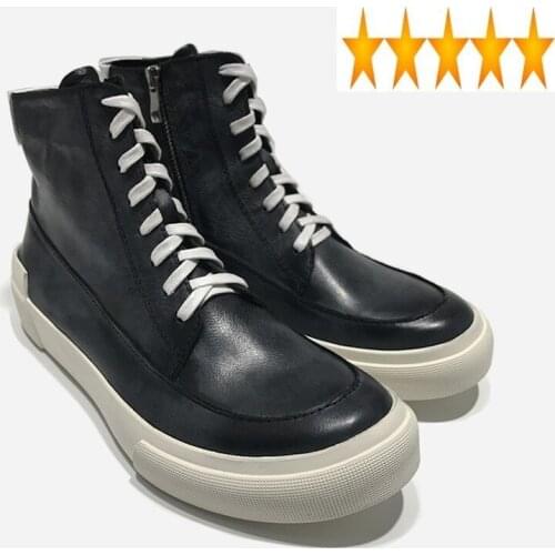 Men Street Sneakers Style High-Top Genuine Leather Zipper Ankle Luxury Platform Flat Shoes Vintage Winter Motorcycle Boots