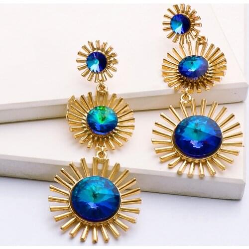New Crystal Round Drop Dangle Earrings Colorful Rhinestone Metal Earring Luxury Ear Ring Jewelry Accessories for Women Gift