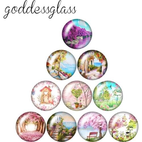 New Drawings Flowers Trees scenery 10pcs 12mm/16mm/18mm/25mm Round photo glass cabochon demo flat back Making findings