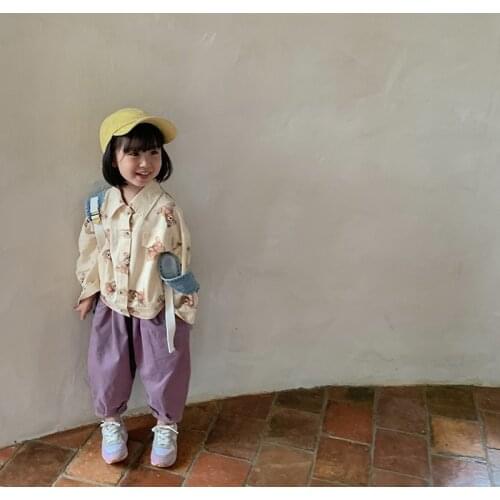 2021 autumn winter new wheat season Korean childrens wear childrens over printed bear coat jacket childrens top