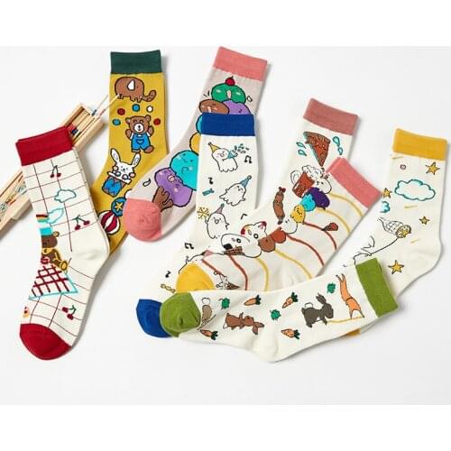 PEONFLY New 2020 Autumn Cute Cartoon Socks Women Kawaii Bear Rabbit Funny Happy Crew Socks Casual Harajuku Christmas Socks