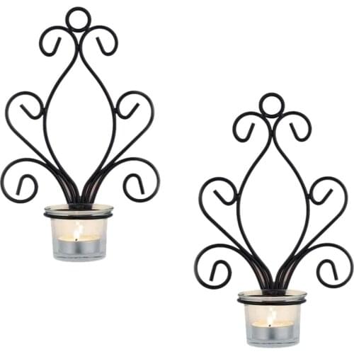 Candle Holders,Wall Mounted Tea Light Candlesticks,for Bedroom Bathroom Living Room Foyer Balcony Decoration,Black,2 Pcs