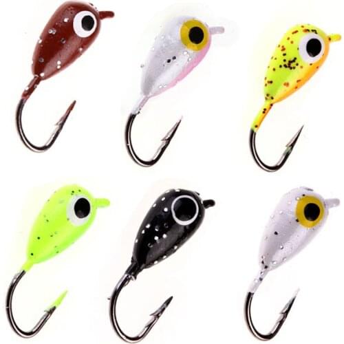 6Pcs/Lot 1.8cm 2.3g Winter Ice Fishing Lure Mini Jigs Metal Lead Hook Bait Attractive Barbed Lure Soft Worm Hooks Simulation