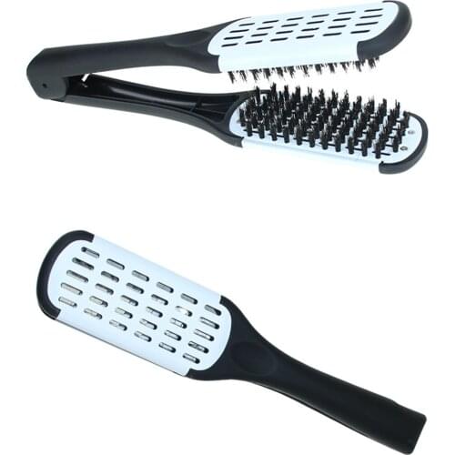 Pro Hairdressing Straightener Nylon Hair Straightening Double Brushes V Shape Comb Clamp Not Hurt Styling Tools Diy Home