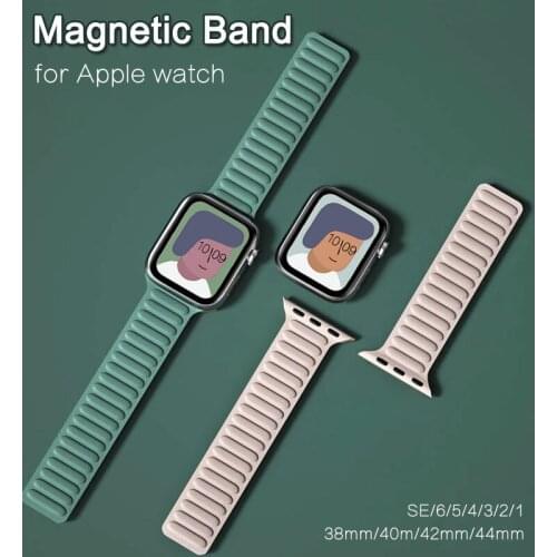 Silicone link loop Magnetic strap For apple watch band 44mm 40mm iWatch series 6 SE 5 4 3 2 1 Sport Rubber bracelet 42mm 38mm