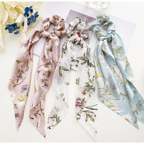 2021 Floral Print Scrunchies For Women Elastic Hair Bands Streamers Bow Hair Scarf Hair Rope Ties Fashion Hair Accessories