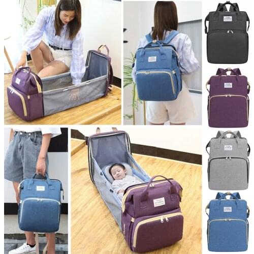 3 in 1 Large Capacity Diaper Bag Backpack Multifunctional Baby Bed Bags Maternity Nursing Handbag Stroller Bag with Hooks Bag