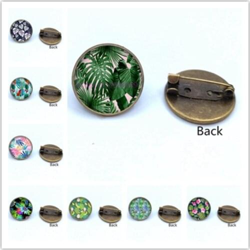 Tropical Green Plant Leaf Glass Brooch Pin Cute Leaves Glass photo Cabochon Brooches Gifts Women