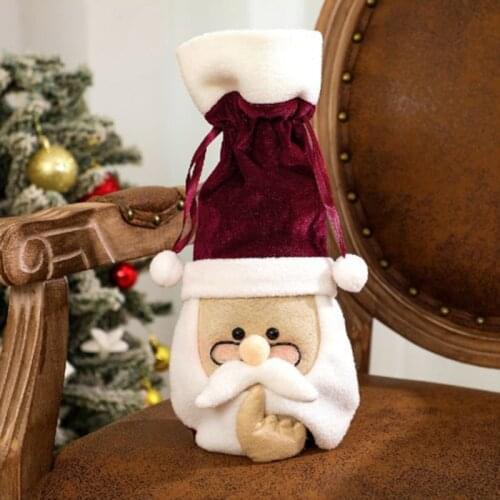 Kitchen Decoration Santa Claus Snowman Bottle Cap Clothes Christmas Wine Bottle Decoration Set For New Year Dinner