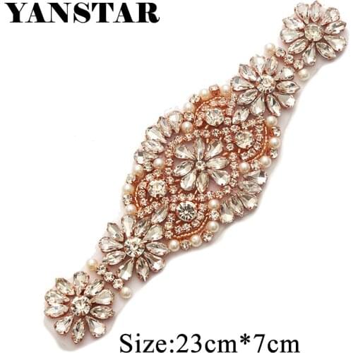 YANSTAN 30 Pieces Rhinestones Appliques Accessory For Wedding Belt Rose Gold Crystal Beads Sewing On Bridal Sashes