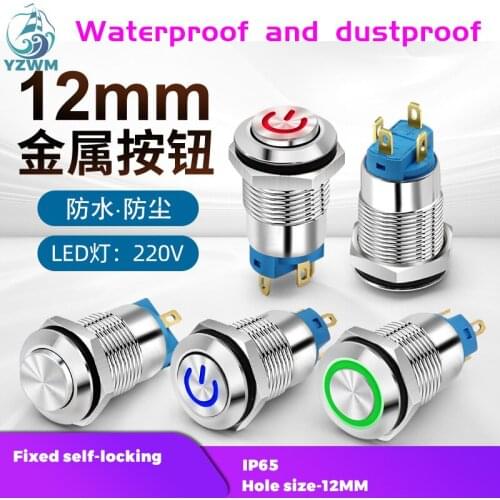 YZWM 12mm 12mm Self-locking Metal Button Switch Opening with Light AC 220V Power Symbol Start Stop Small Switch