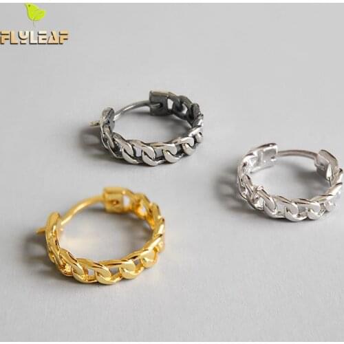 Flyleaf Gold Chain Circle Hoop Earrings For Women 2018 New Trend 925 Sterling Silver Lady Fashion Personalized Jewelry
