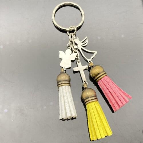 Fairy Cross Pendant keyring handmake Tassel hanger keychain Snowflake key Holder Jewelry