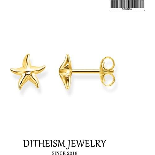 Gold Starfish Stud Earrings, 2018 New Fashion Jewelry Trendy 925 Sterling Silver Small Gift For Women Girl Lover