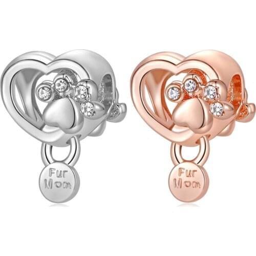 1Pcs New Cute Heart Footprints Pendant DIY Beads Suitable for Original Pandora Charm Bracelet Ladies Jewelry Making Gifts