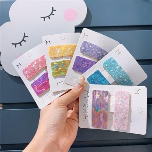 2Pcs/set New Children Sequins Hairpins Cute Girls Hair Clips Rectangle Geometric Barrettes Hair Accessories Kids Headwear Set