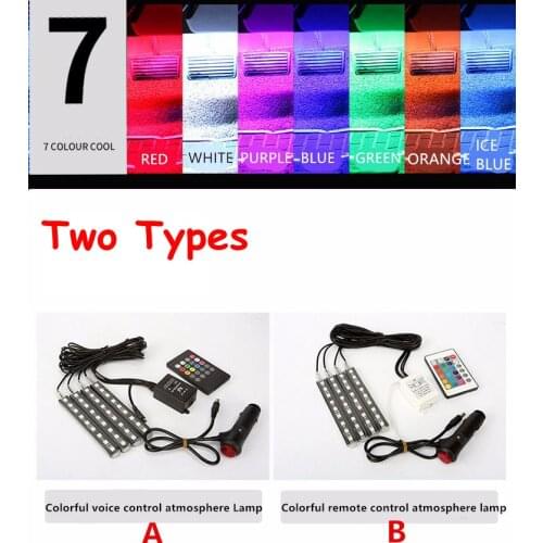 4Pcs Wireless Remote Music Voice Sound Control Car RGB LED Neon Interior Light Lamp Strip Decorative Lights 2 Styles For Choose