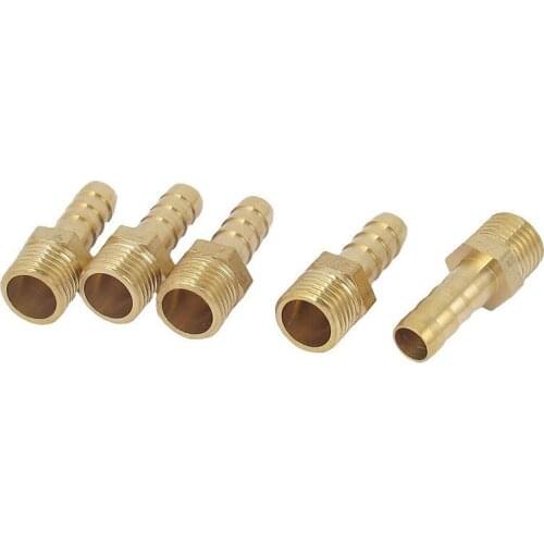 5pcs 1/4BSP Male Thread to 8mm Hose Barb Straight Adapter Coupler Gold