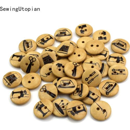 50PCS 2 Holes Round Wood Painting Sewing Buttons Scrapbooking Wooden Button Handmade Sewing Accessories Buttons