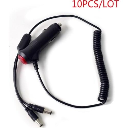 10pcs Car Cigarette Lighter Power Supply Adapter Charger Cable with Switch Button, 12/24V Male Y Splitter Dual DC 5.5x2.1mm