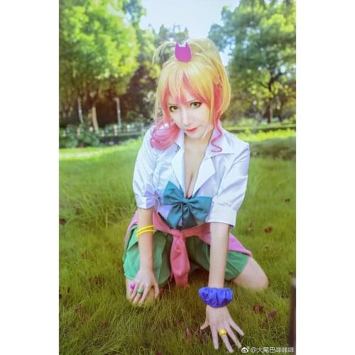 Free shipping Anime The first Spice Girl Cosplay Yukana Cos Halloween Party Full set 5in1(Shirt+sweater+bracelet+bow+skirt)