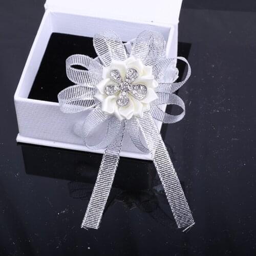 Cheap Mens Corsage Navy Blue Rhinestone Ribbon Handmade Groom Lapel Pin Business Party Clothing Accessories XH057