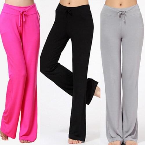 Women Solid Color High Waist Drawstring Wide Leg Long Pants Yoga Dance Trousers Wide Leg for yoga running jogging gymnastics