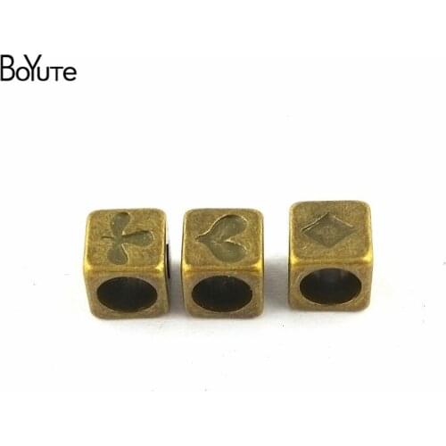 BoYuTe (100 Pieces/Lot) 7*7*7MM Vintage Style Poker Pattern Spacer Beads Antique Bronze Plated Playing Card Beads Jewelry Making