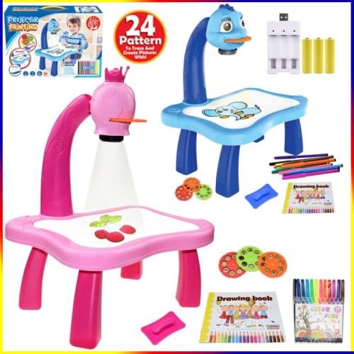 Childrens toys led projector art painting table toys kids painting board writing projection education learning gift toys