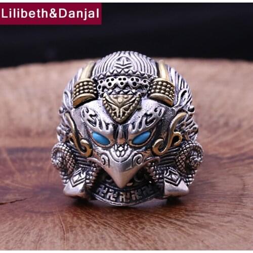 Men Opening Ring 925 Sterling Silver Jewelry Inlaid Turquoise Eagle Hyperbole Adjustable Ring Fine Jewelry 2018 FR71