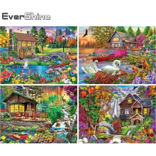 Evershine 5D DIY Diamond Embroidery House Craft Kit Diamond Painting Garden Landscape Rhinestone Picture Home Decor Gift
