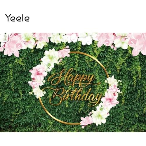 Yeele Happy Birthday Backdrop Photocall Green Leaves Flowers Poster Party Decor Background Photograpic Baby Studio Shoots Props