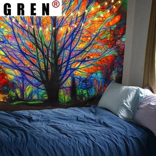 GREN Psychedelic Fantasy Tree Tapestry Hanging Covering Rugs Background Cloth Beach Mat Blanket Art Bedroom Living Home Decor