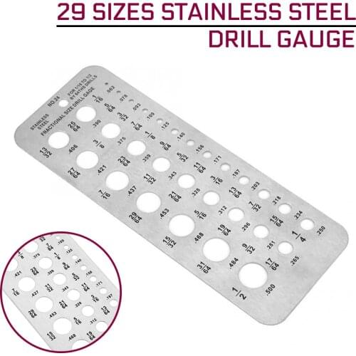 15.9x6cm Drill Gauge 29 Sizes Index Bolt Wire Diameter Bit Hanging Hole Design Measuring Gauges Tools Stainless Steel