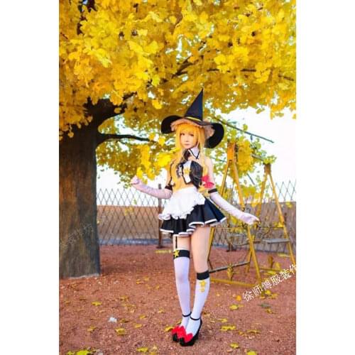 Kirisame Marisa TouHou Project Cosplay Kirisame Marisa cosplay costume maid dress with hat custom made halloween sexy costumes