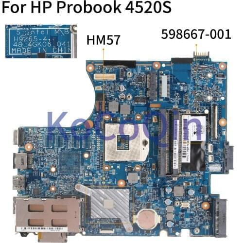 KoCoQin Laptop motherboard For HP Probook 4520S 4720S HM57 Mainboard 598667-001 598667-501 H9265-1 48.4GK06.041