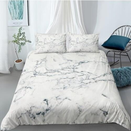 3D Duvet Cover Sets Quilt Covers Comforter Case Set Bed Linens Bedding Set King Queen Full Double Size White Marbling Design