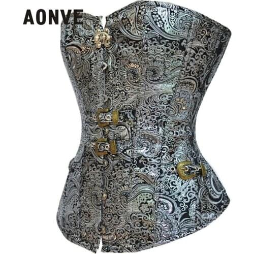 AONVE Steampunk Corset Sexy Gothic Clothing Vintage Waist Trainer Modeling Strap Lace up Bustiers Retro Button Korselet