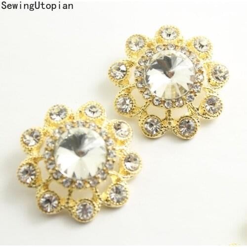 2PCS 29MM Round Clothing Glass Crystal Buttons Metal Colorful Diamond Dress Sewing Buttons DIY Wedding Decoration Buttons
