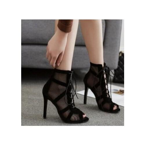 Summer womens fashion basic cold boots hollow mesh lace-up lace-up boots