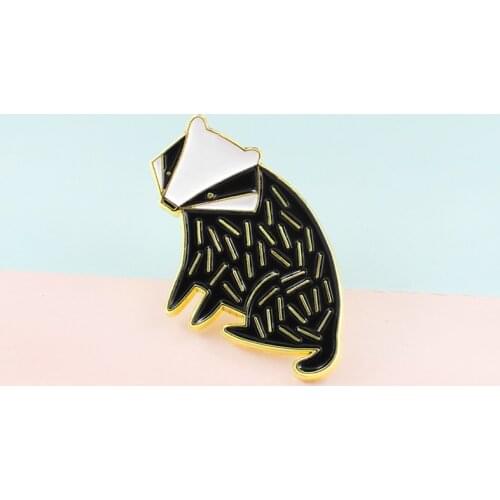 Cute Meles Meles Animals Brooches Coarse Black Bristle On the Back Texture Unique Pins Golden Border Badger Brooch Jewelry
