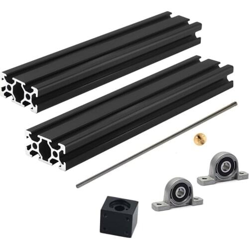 3D Printer Guide Rail Sets T8 Lead Screw 500mm Length + 2040 500mm Black T-slot Profile + KP08 + Black Nut Housing