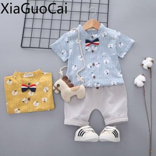 Newest Summer Bat Style Childrens Sets Short-sleeved T-shirts Baby Cartoon Shorts Bat Collar Shirt Short-sleeved Two-piece Sets