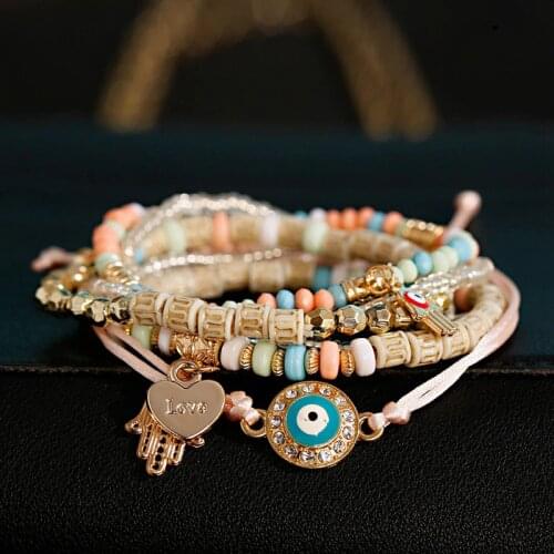 2020 New Fashion Bohemian Style Couple Bracelet Set 5Pcs/Lot Top Quality Summer Charm Bracelet Jewelry For Ladies Evil Eyes