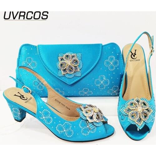 2021 SWEET New Arrival Summer Good Quality Italian Design Women Shoes with Matching Bag in Sky Blue Color for Evening Party