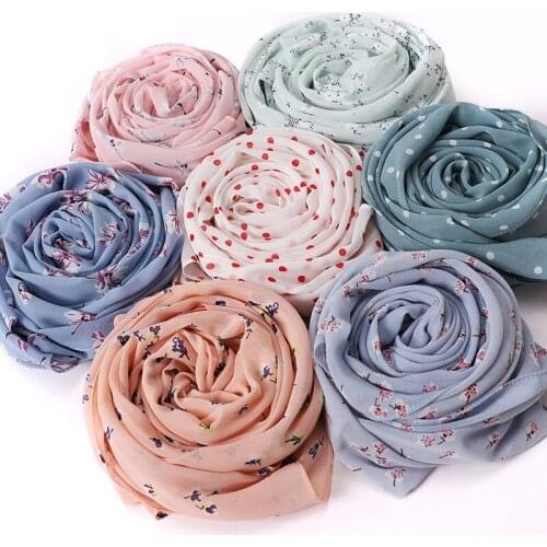 New Arrival Pearl Chiffon Hijab Scarf Printed Dot Shawls Malaysian Arab Headscarf Wraps for Women Flower Foulard Bufanda