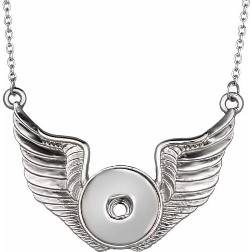 New Snap Jewelry Crystal Angel Wings Necklace Pendants Snap Button Necklace with Chains fit 18mm Snap Button Jewelry For Women