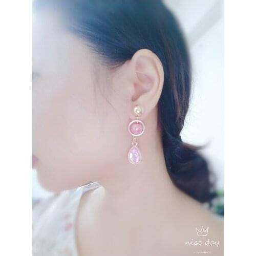 New Womens Fashion Crystal Earrings Rhinestone RED / Pink Glass Black Resin Sweet Metal Leaf Ear Earrings For Girl